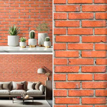 Imagem de Papel de Parede Adesivo Lavável Envelopamento Antimanchas 5 metros (Tijolo Vermelho)