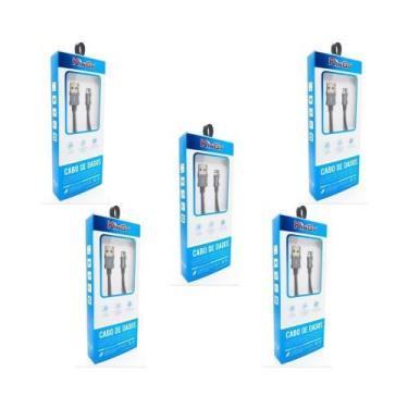 Imagem de Kit 5 Cabo Metal Usb Kingo 1M 2.1A Para Galaxy J4