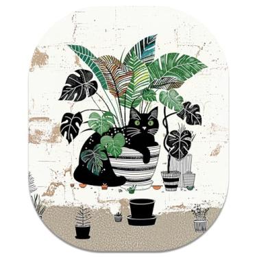 Imagem de Atufsuat Mouse pad pequeno, 15 x 17 cm, mini mouse pad oval com base de borracha antiderrapante para laptop, mouse sem fio, bandeja de teclado, mousepad, gato e plantas