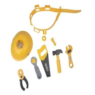 Imagem de Kit cinto de ferramentas infantil capacete brinquedo chaves alicate en