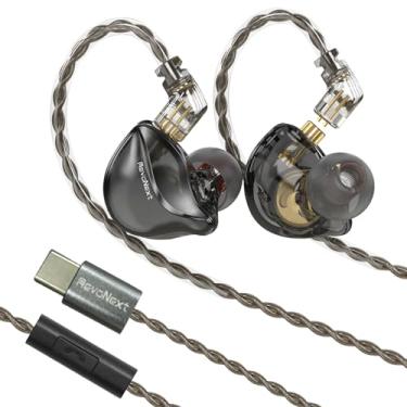 Imagem de RevoNext IEM Fone de ouvido profissional bobina móvel magnética dupla com fio em monitores de ouvido para músicos, bateristas, cantores, fones de ouvido (preto tipo C)