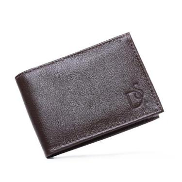Imagem de Carteira Masculina em Couro Pequena Slim Cabe Dinheiro Reparticoes Par