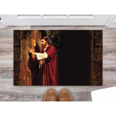 Imagem de Tapete Capacho Personalizado Divertido Jesus Bate a Porta - Deluzz