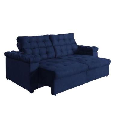 Imagem de Sofá New Austrália 250 cm Retratil e Reclinavel Suede Azul  Sofá na We