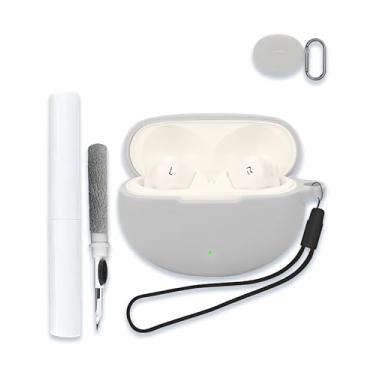 Imagem de Capa para Oneplus Nord Buds 3 pro/Oneplus Buds Pro 3, capa dura de silicone macio, portátil, resistente a arranhões, com kit de limpeza, mosquetão e cordão, cinza