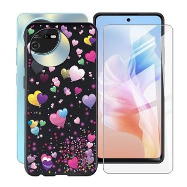 Imagem de YQINHHME Capa de telefone preta macia de TPU para Blackview Oscal Tiger 12 (6,7 polegadas) com 1 x protetor de tela de vidro temperado, capa fina de silicone à prova de choque para Blackview Oscal