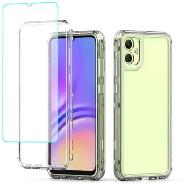 Imagem de Yodueiv Capa para Galaxy A05, capa para Samsung A05 SM-A055F com protetor de tela de vidro temperado, capa protetora de telefone de 3 camadas transparente para Samsung Galaxy A05 transparente