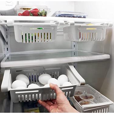 Imagem de Fenzer Gaveta ajustável para geladeira organizador de cozinha ajustável rack de armazenamento geladeira geladeira freezer prateleira suporte gaveta removível espaço 2 cores (branco/creme) (branco)