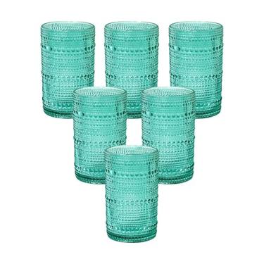 Imagem de Trademark Innovations Copos Hobung, copos à moda antiga, conjunto de copos de água, 325 ml, conjunto de 6, azul-petróleo