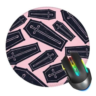 Imagem de Mouse pad de terror caixão, mouse pad preto rosa para mesa, mousepad de borda costurada com base de borracha antiderrapante, tapete de mouse para jogos para computador, laptop, casa, escritório