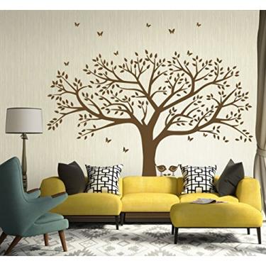 Imagem de Adesivo de parede de árvore fotográfica da família gigante adesivo de parede arte mural de vinil para decoração de sala de casa, Marrom