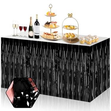 Imagem de Pacote com 3 saias de mesa com franja preta de 73 x 272 cm, faixa metálica para decoração de festa de Halloween