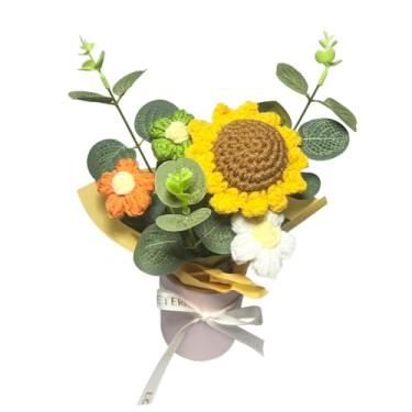 Imagem de Buquê de flores de girassol médio de crochê: buquê de malha feito à mão para o dia das mães, aniversário, decoração de casa, namorada, casamento, avó, presente de aniversário (amarelo)