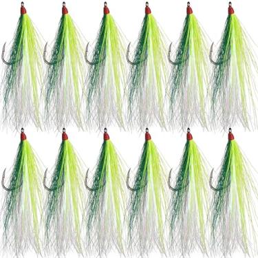 Imagem de Bucktail Teasers Ganchos de pesca de água salgada Linguado de Aço de Alto Carbono Ganchos de Pesca Bucktail Mylar Teasers Inseridos para Catfish Bacalhau Linguado Hi/Lo Rig