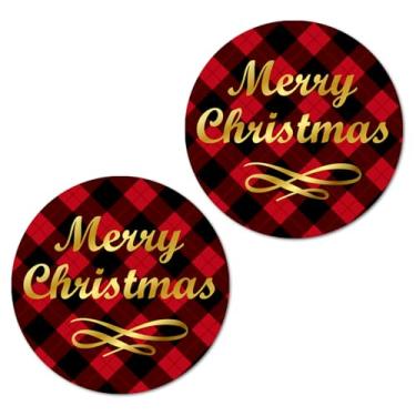 Imagem de 126 adesivos xadrez de Feliz Natal, etiquetas redondas brilhantes de 2,5 cm, ótimas para presentes de temporada de férias, sacolas de presente, cartões, envelopes, caixas, etiquetas e suprimentos.