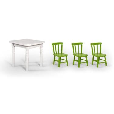 Imagem de Conjunto Mesinha Infantil Branca com 3 Cadeiras Kids Verde - Straub We