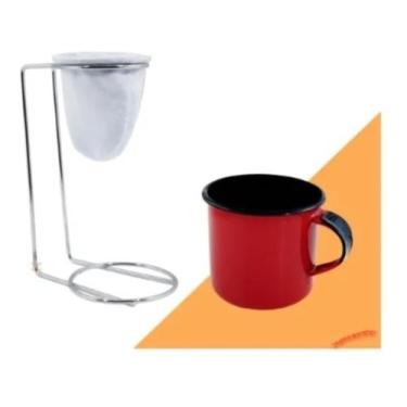 Imagem de Caneca Esmaltada Ágata  Vermelha 90ml + Suporte Com Mini coador Envio 