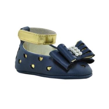 Imagem de Calçados Sapatinho de Bebê - Sapatilha Feminina c/ Laço, Pérola e Stra