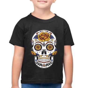 Imagem de Camiseta Algodão Infantil Caveira Mexicana - Foca na Moda, Preto, 4