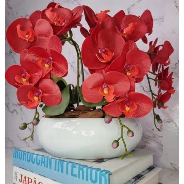 Imagem de Arranjo Com 4 Orquídeas Vermelha Vaso Ceramica 28cm - FLORESCER DECOR