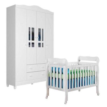 Imagem de Berço Americano Lila E Guarda Roupa Infantil Ariel 4 Portas Branco Bri