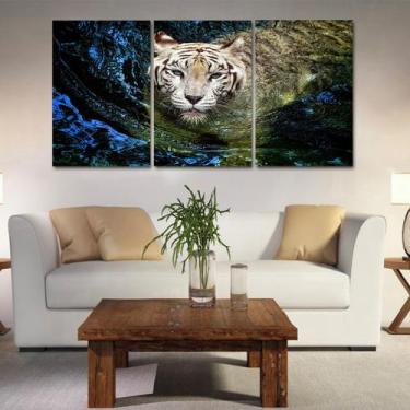 Imagem de Quadros mosaico tigre e leão med. 105x65 ps 2mm adesivo fosco borda in