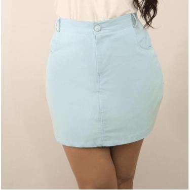 Imagem de Mini Saia Feminina Linho Cintura Alta - Nifty Closet, Azul bebê, M