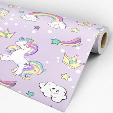 Imagem de Papel de Parede Decorativo Baby Unicórnio Roxo Cute Para Meninas 3,3m 