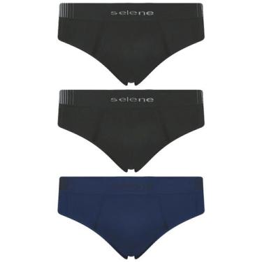 Imagem de Kit 3 Cueca Selene Masculina Slip Microfibra sem costura, Preto e azul