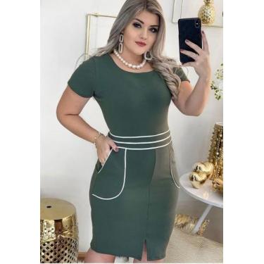 Imagem de Vestido Midi Plus Size Bolso Moda Evangélica Feminina - Miss Flower, V