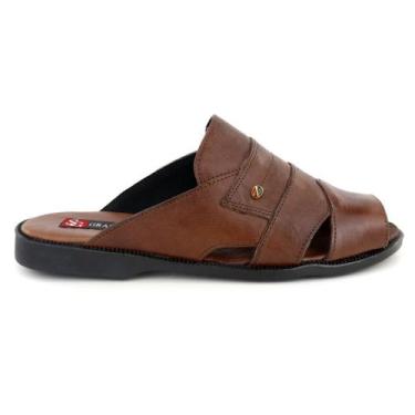 Imagem de Chinelo Masculino Sandalia Couro Legitimo Idoso Ortopédica Franciscana