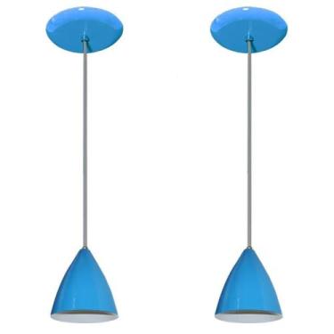 Imagem de Lustres pendentes Azul cozinha americana balcão sala alumínio Par 17x1