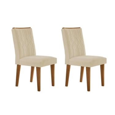 Imagem de Kit 2 Cadeiras Sala Jantar Alegra 2 Un Madeira Capuccino/Suede Creme - Rufato