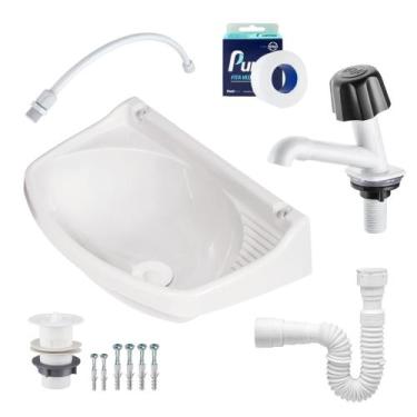 Imagem de Pia Lavatorio Plastico 5,5L Banheiro com Torneira Valvula Sifão - Roch