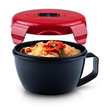 Imagem de MATICAN Tigela de Sopa de Micro-ondas com Tampa, Recipiente de Micro-ondas para Macarrão Ramen, Sopa, Bebidas, 892 g, Vermelho e Preto