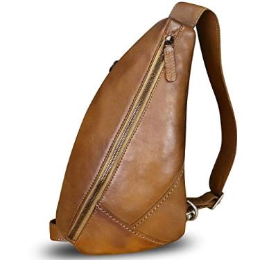Imagem de Bolsa tiracolo de couro genuíno bolsa transversal para motocicleta bolsa de peito feita à mão mochila de ombro retrô vintage, Marrom escuro, Medium, Mochilas Sling