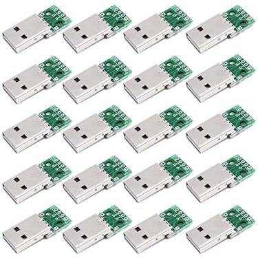 Imagem de Teansic Adaptador USB-A macho para placa de breakout DIP, 4 pinos para módulo de placa PCB de 2,54 mm, pacote com 20