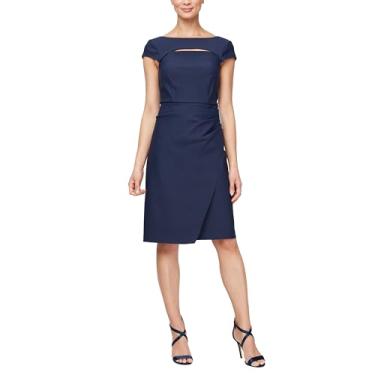 Imagem de Alex Evenings Vestido feminino curto emagrecedor de manga cavada com decote sobrepeliz, Gola dividida azul-marinho, 42