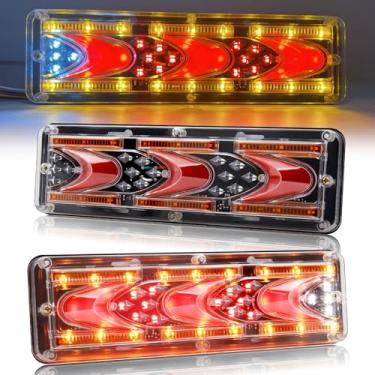 Imagem de jose2015 Barra de luz traseira de reboque 2 peças, 46 luzes traseiras de caminhão LED 24V CC vermelho âmbar LED para-freio luzes traseiras com luz reversa branca para caminhão barco reboque UTV UTE RV Camper Pickup