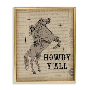 Imagem de Stupell Industries Howdy Y'all Vintage Newspaper Framed Floater Canvas Wall Art Design por Daniela Santiago, Moldura flutuante dourada, 63 x 78 cm