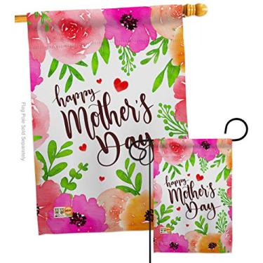 Imagem de Bandeira colorida Happy Mother's Day Garden House – Conjunto Family Mom Mama Grandma Love Flowers Parent Sisling Parents Grandparent – Banner de decoração para pequenos jardins Presente de dois lados Feito nos EUA 71 x 102