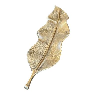 Imagem de Bandeja Decor Folha Dourada em Metal Grande com Pés