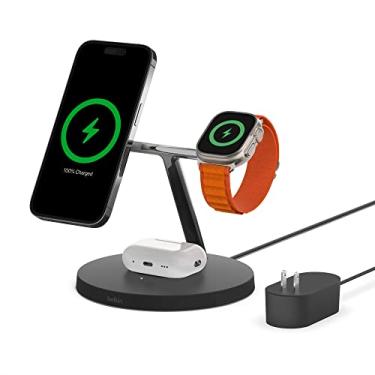 Imagem de Belkin MagSafe 3-in-1 Wireless Charger, 15W iPhone Fast Charging, Apple Watch Fast Charging, AirPods Charging Station for iPhone 13, 12, Pro, Pro Max, Mini, AppleWatch Series 7,6,5,4,SE AirPods Black