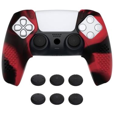 Imagem de PlayVital Capa ergonômica de silicone para controle 3D Studded Edition para ps5, compatível com estação de carregamento, capas protetoras de borracha com tampas de polegar para controle ps5 – vermelho