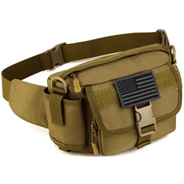Imagem de Pochete tática com suporte de malha para garrafa de água, bolsa de cintura para corrida militar, cinto de quadril MOLLE bolso para equipamento lombar militar (1 patch incluído), Marrom, Medium,