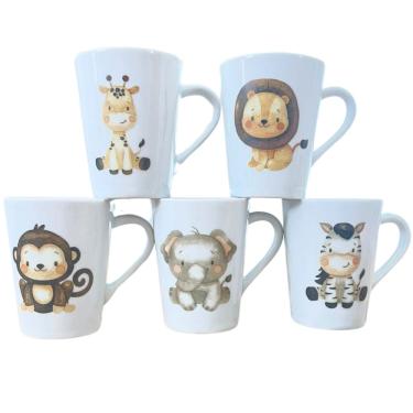 Imagem de kit Jogo 5 Canecas Cônicas 220ml - Safari - Porcelana branca
