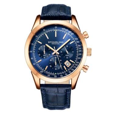 Imagem de Relgio Stuhrling Rialto 3975L 44mm, crongrafo, mostrador azul e rosa, pulseira de couro...