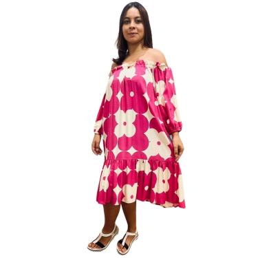 Imagem de Vestido Midi Soltinho Ombro a Ombro Floral Rosa