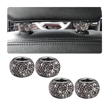 Imagem de Osilly Colares de encosto de cabeça para carro, 4 peças de decoração de anéis para descanso de cabeça de carro, acessórios interiores de diamante de cristal de strass para descanso de cabeça automático, pingentes de cristal para carro SUV caminhão (preto brilhante)
