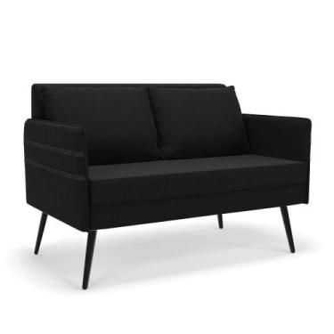 Imagem de Namoradeira 02 Lugares Mari Suede Pés Palito De Ferro Preto - DROSSI